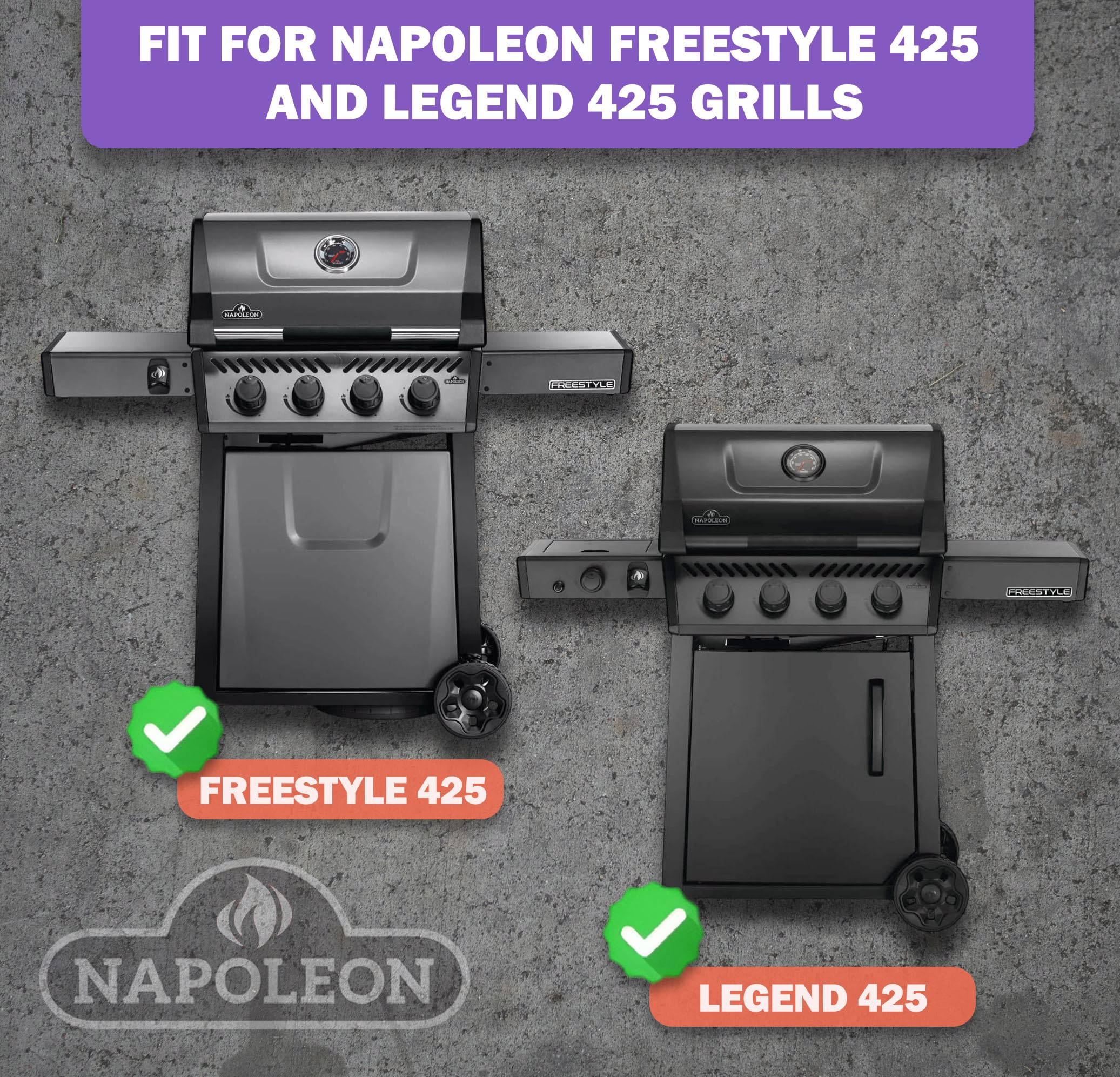 Części zamienne do grilla Napoleon Freestyle 425 & Legend 425 Grills, porcelanowe emaliowane stalowe płyty Sear i palniki grillowe SS 304 ze stali nierdzewnej, 4-pak części do grilla