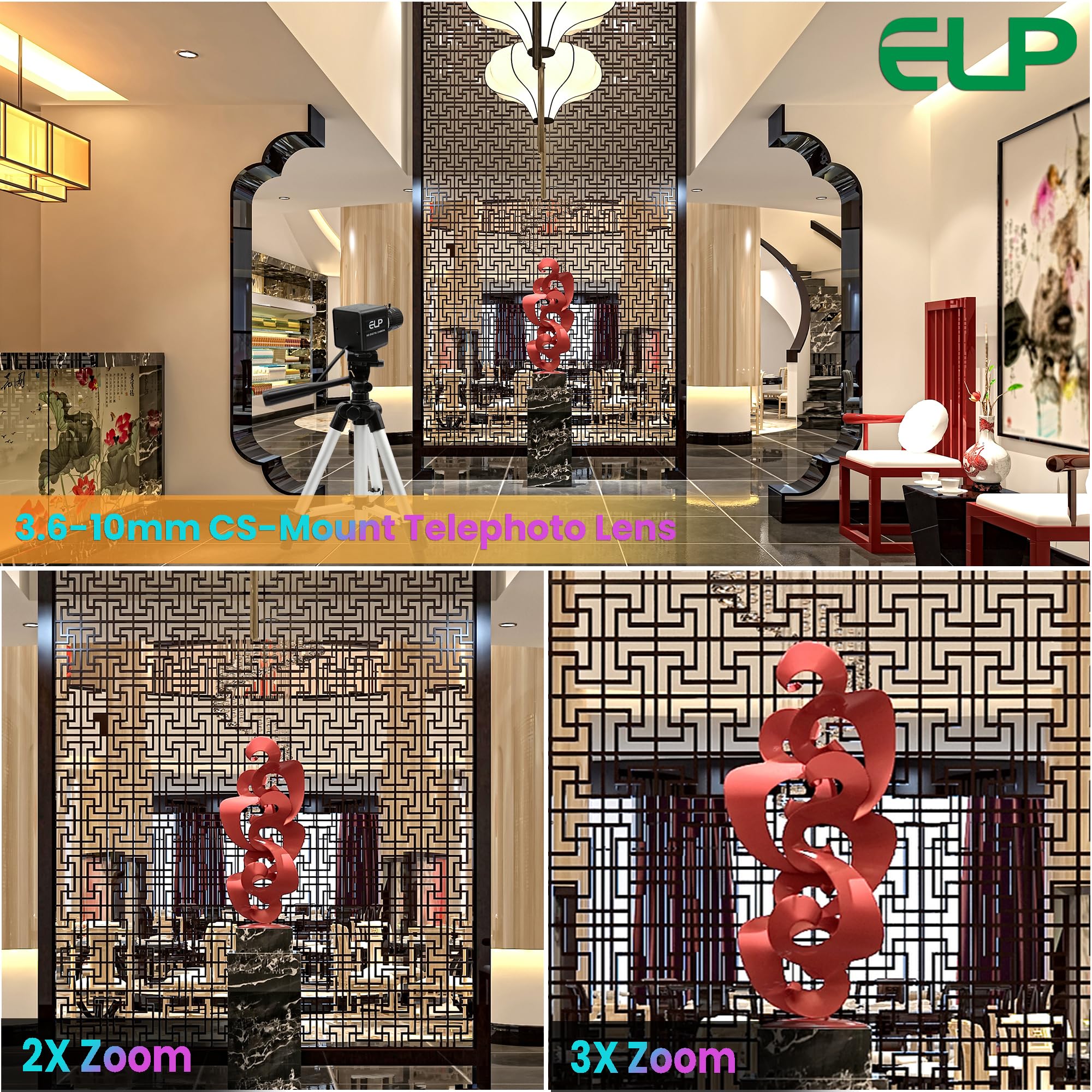 ELP Webcam con zoom manuale da 12 MP USB per computer 1080P 120fps Messa a fuoco variabile Lightburn Camera ad alta velocità 3.6-10mm Zoom 3X USB2.0 PC Cam Varifocal USB Security Webcam per