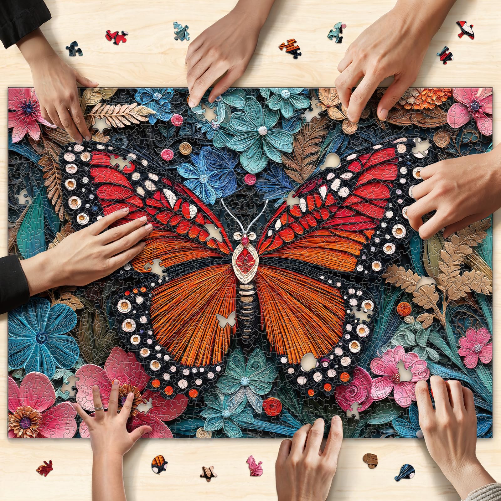 Puzzle a forma di farfalla da taglio di carta per adulti, 1000 pezzi, puzzle a forma di cervello impegnativo per notte di gioco, famiglia, amici, dimensioni del puzzle 26,6 x 19,2