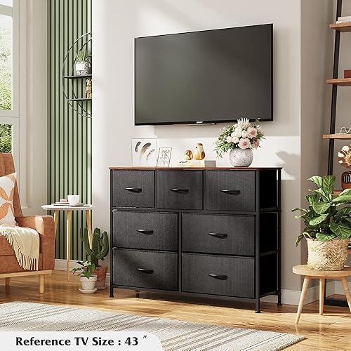 Miniatura 4 de WLIVE 7 Drawer Dresser TV Stand, Entertainment Center, Media Console Table with Metal Frame and Wood Top for TV up to 45 inch, Chest of Drawers for