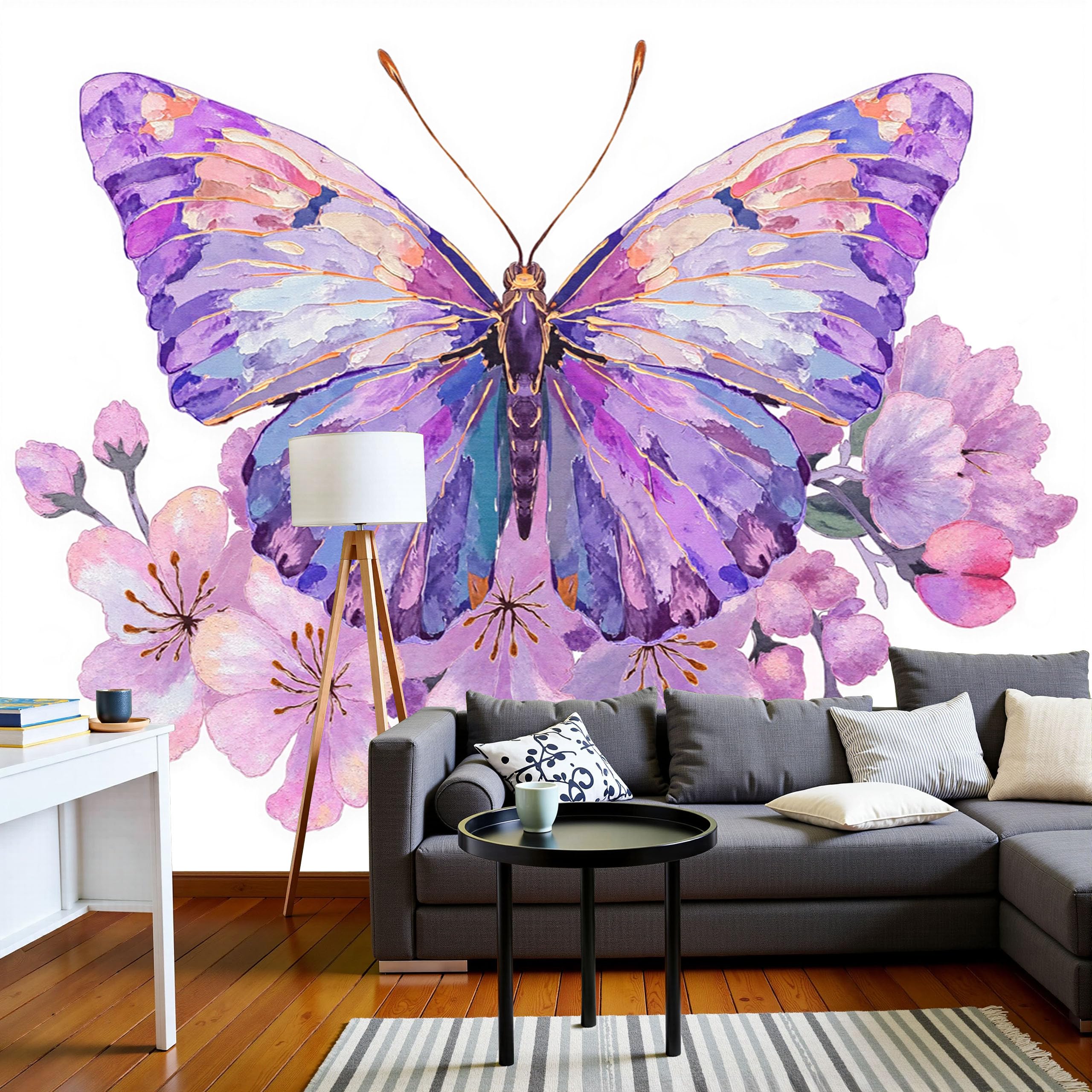 Papier Peint Panoramique Papillons Violet 3D 300X210Cm
