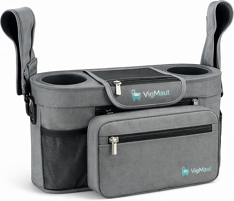 Stroller Caddy with Cup Holder – Universal Waterproof Stroller Organizer with Cup Holder for Instant Access & Hands-Free Convenience, Ideal for Travel, Daily Walks & Car Use, for Busy Parents.