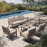 Vista 11 de HERA'S HOUSE Juego de muebles de patio de 5 piezas, juego de conversación de metal para todo tipo de clima con acabado de grano de madera, 2 sillas