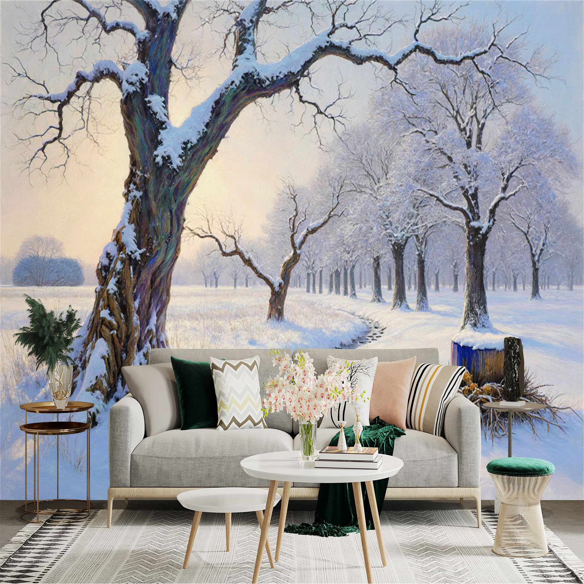 Lnzczhyre Xc260505195 Custom Size Wall Sticker Mural， Snowy Winter Landscape， Frozen Stream And Frosty Trees， Peaceful Nature Scene， For Wall Decoration， Peelandstick Wall Decals.