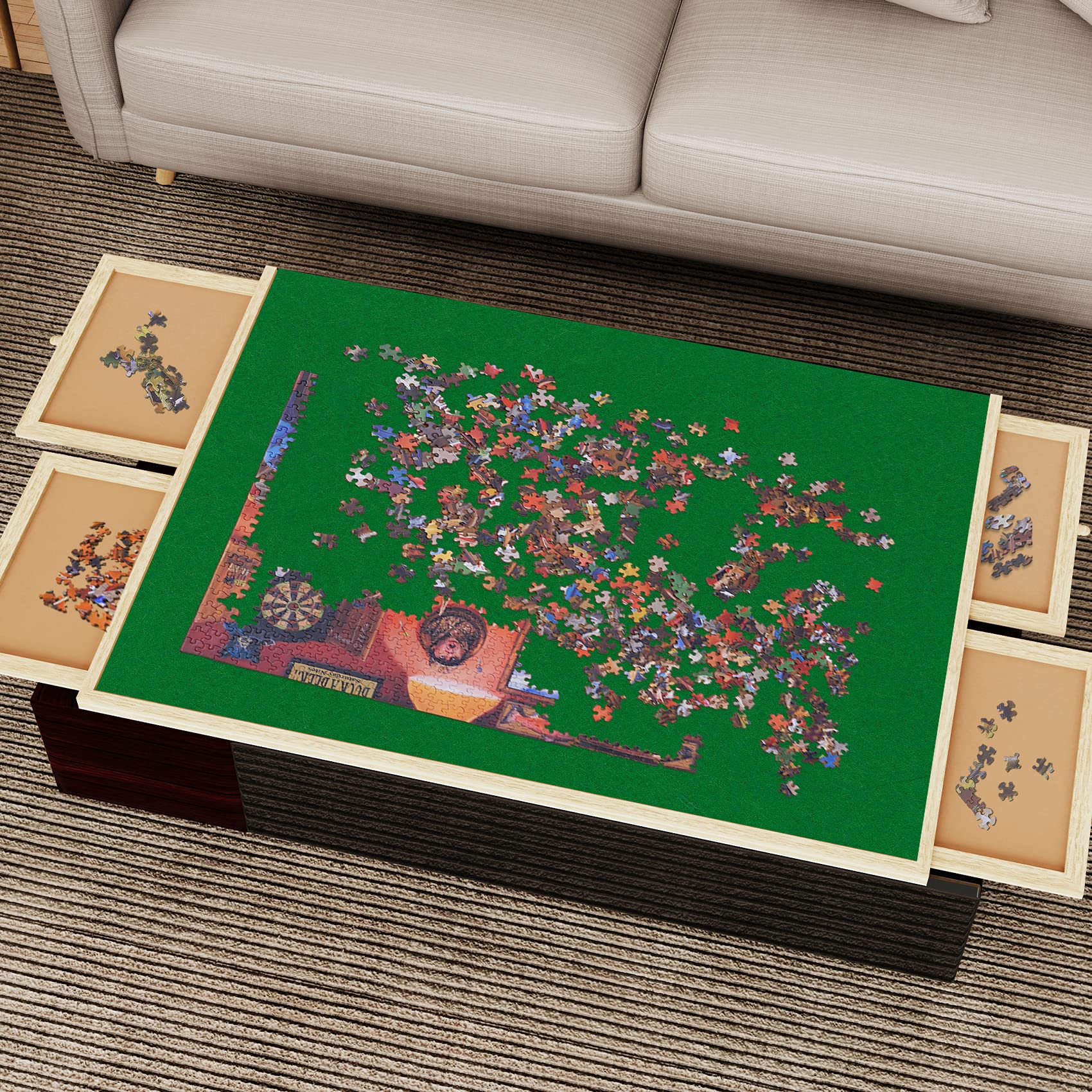 Premium - Tavola puzzle con feltro antiscivolo per 1500 puzzle in legno con cassetti