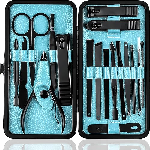 Utopia Care Kit de manicura para hombres y mujeres, juego de manicura profesional de acero inoxidable de 18 piezas con kit de uñas, kit de pedicura