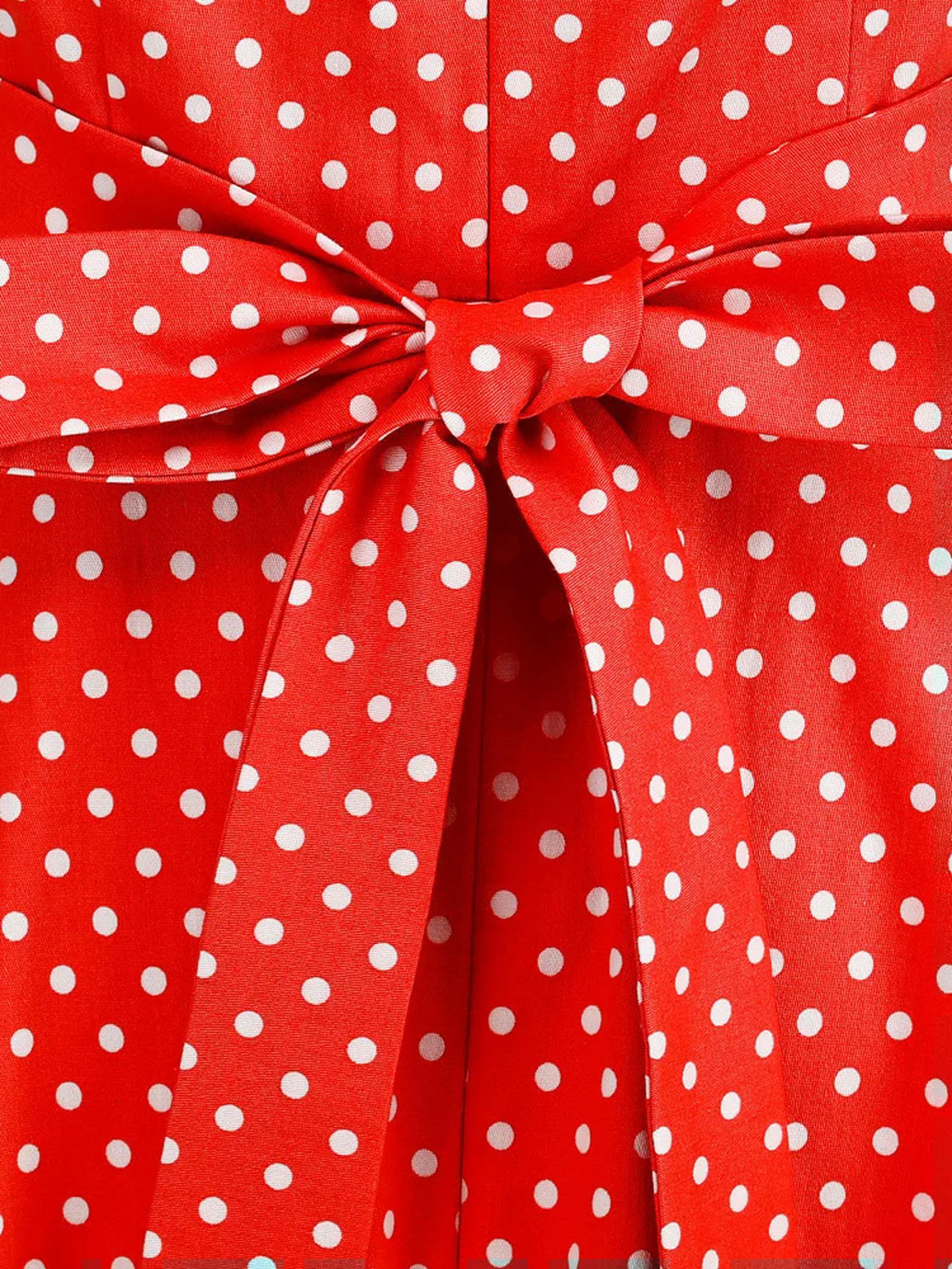 Abito da Donna a Vita Alta a Pois Nuovo Stile Abito in Cotone con Scollo all'Americana e Tasca Posteriore con Allacciatura-Bianco-XL