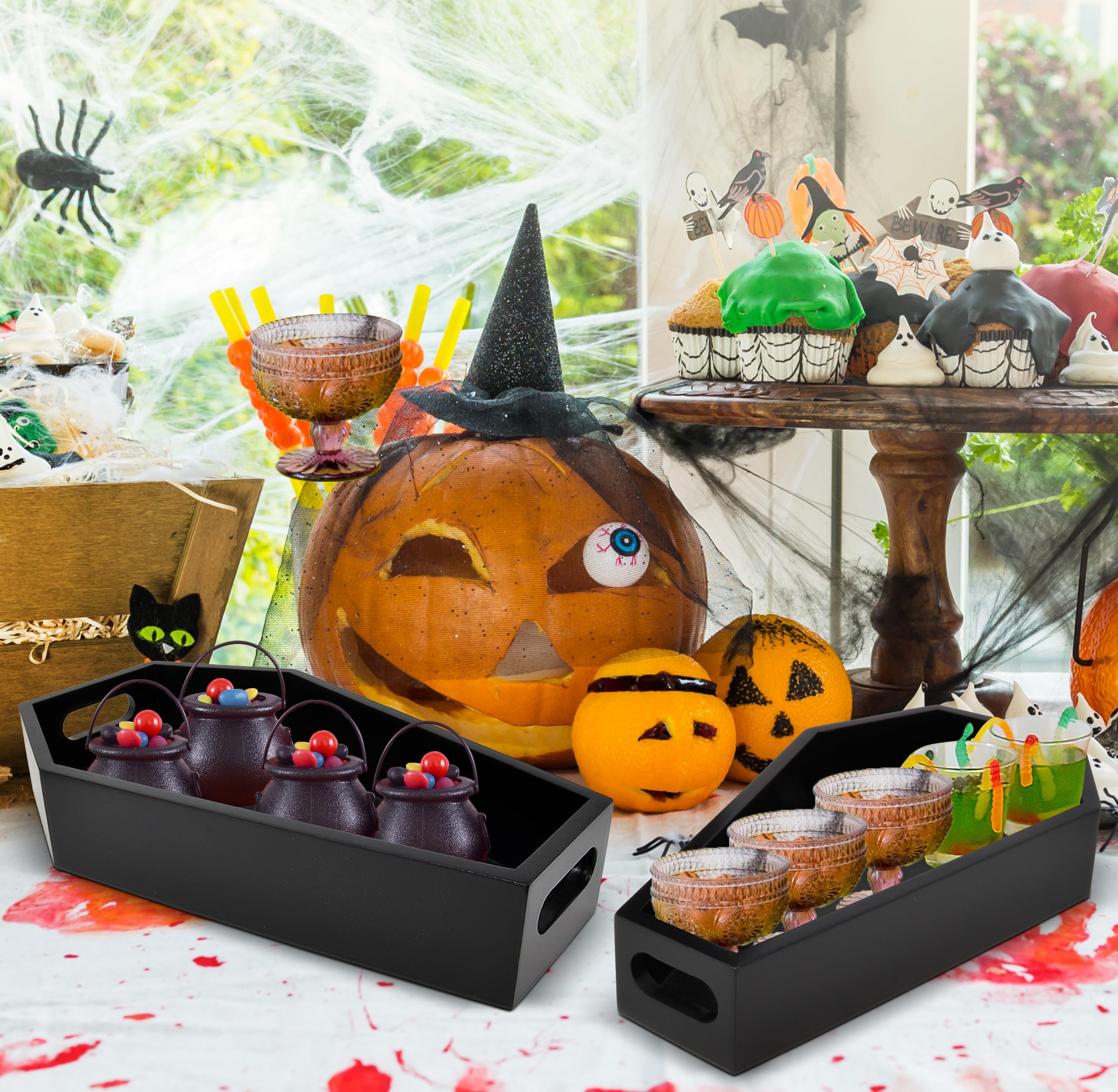 Wooden Bowl Decor XL Wooden Coffin Trick Or Treat Candy Bowl