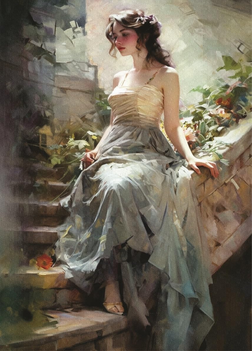 Girl Sitting Rice Paper, 11.5 x 16 inch (1pc) - Mulberry Paper for Decoupage Furniture Print Crafts