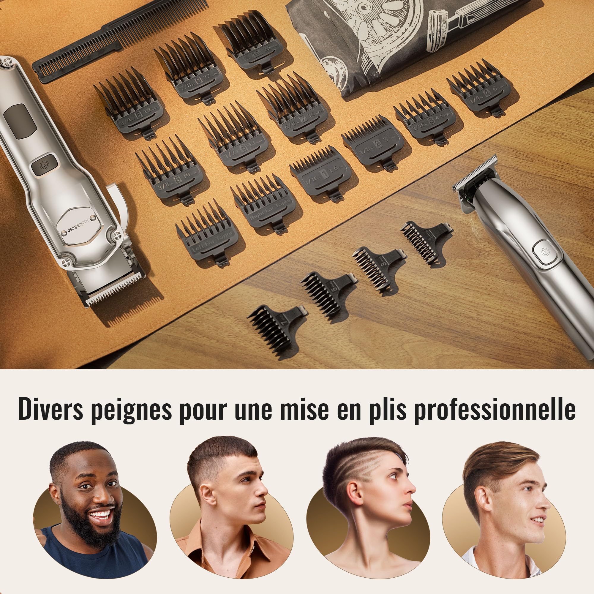 Tondeuse à cheveux professionnelle & T-lames Trimmer Set pour hommes, Tondeuse cheveux, Tondeuse à barbe, Tondeuse à cheveux électrique IPX7 étanche à l'eau