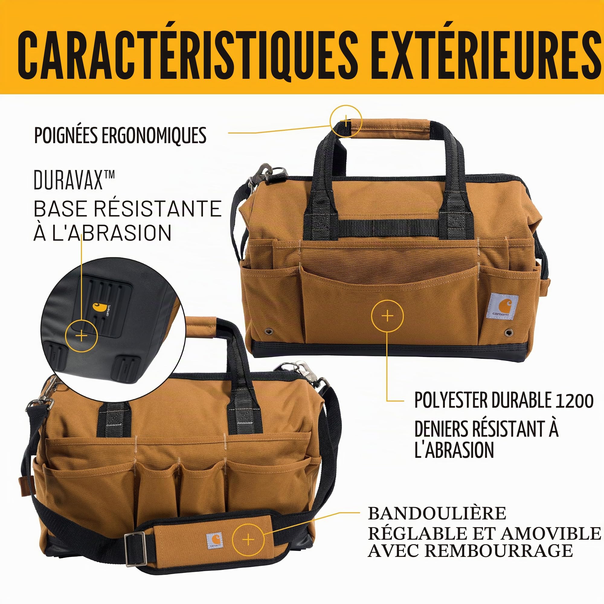 Carhartt Onsite – Sac à outils durable, résistant à l'eau, sac de rangement pour outils, lourd, 40,6 cm, 30 poches, marron Carhartt