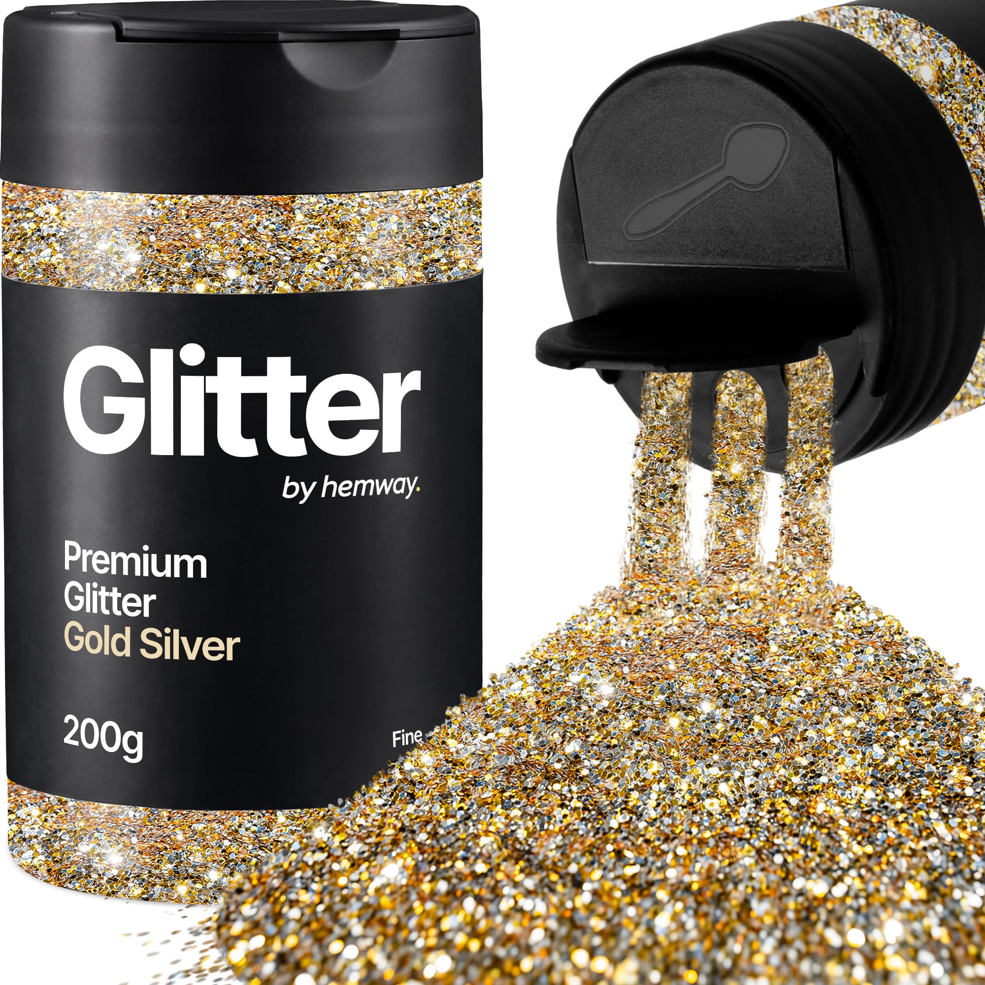 Hemway Gold Silver Glitter Shaker, 200g Fine Glitter for Crafts Metallic Flake Sequins for Resin & Epoxy Crafts for Decorating, Halloween, Christmas, Nail, Face, Art