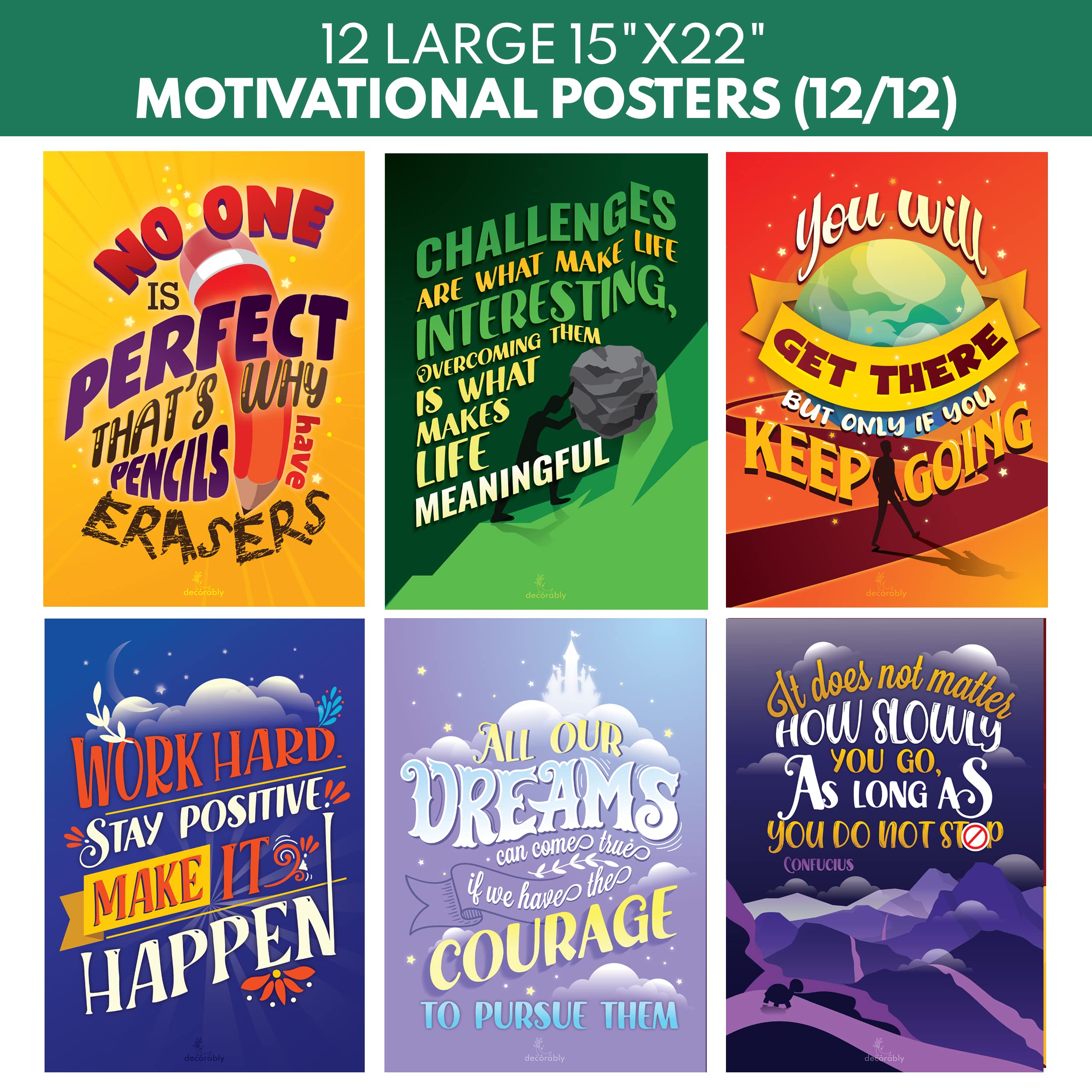 12 Growth Mindset Posters for Classroom 15"x22" Classroom Posters Elementary, Motivational