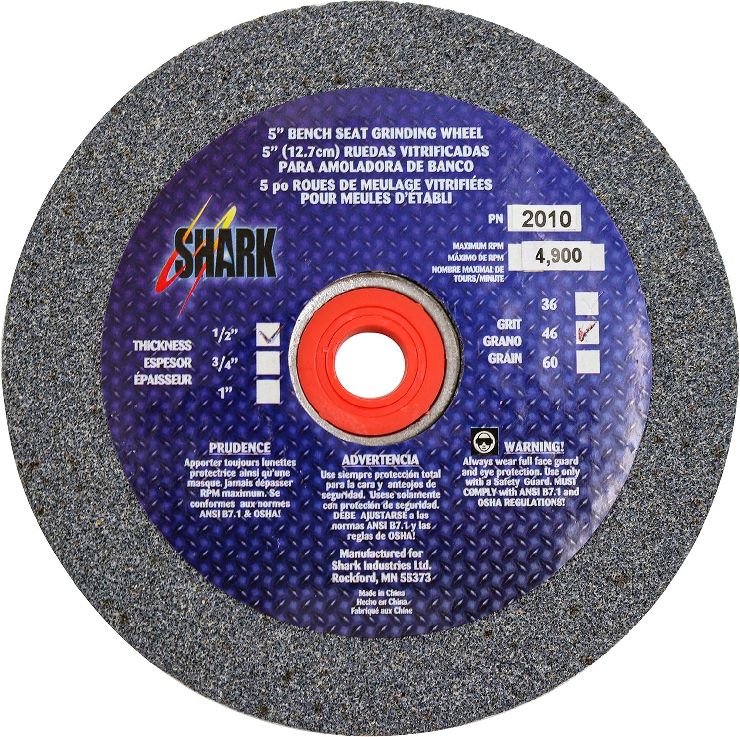 Shark Shark 2010 5-Inch by 0.5-Inch by 0.5-Inch Bench Seat Grinding Wheel, Grit-46