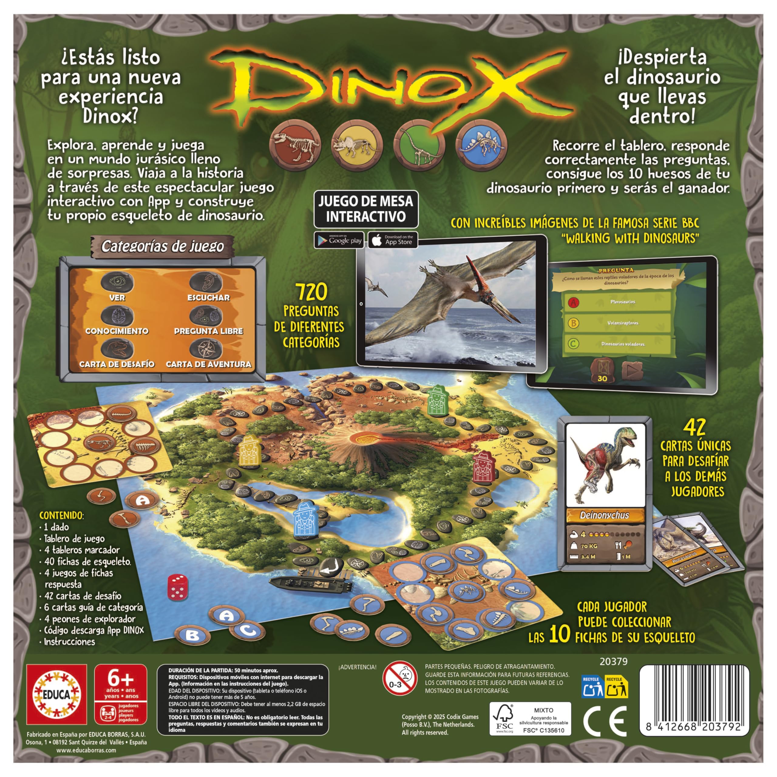 Educa - Dinox Juego de Mesa Interactivo Dinosaurios | Preguntas de Dinosaurios para niños Que despiertan la curiosidad | Juego Educativo de Dinosaurios | A Partir de 6 años (20379)