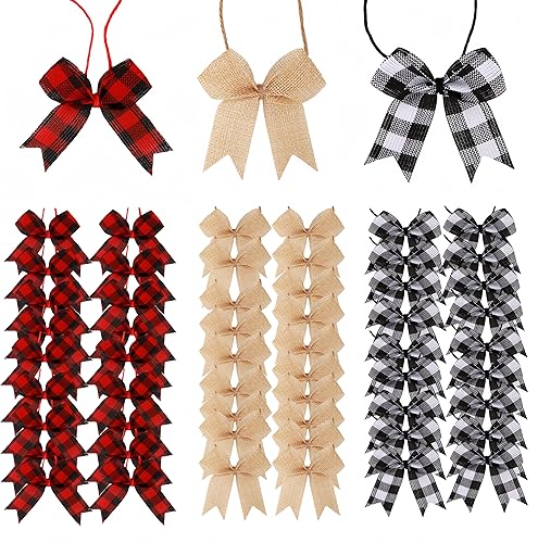Miniatura 9 de Meseey 24 Pcs 3 Inch Mini Burlap Ribbon Bow Smal Bows for Applique Embellishment Crafts Sewing Scrapbook Wedding Christmas Halloween Thanksgiving