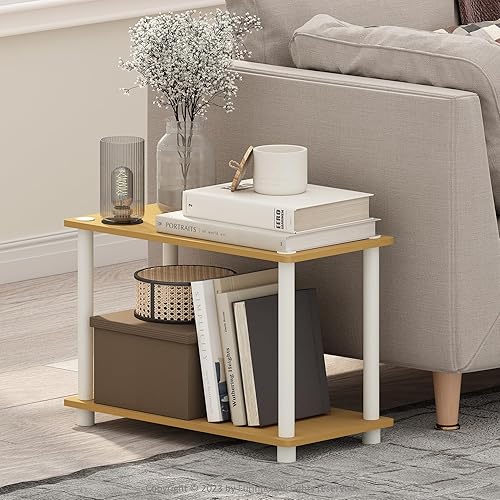 Miniatura 2 de Furinno Turn-N-Tube - Mesa auxiliar de 2 niveles con estante abierto, mesa de noche de montaje sin herramientas, mesa de noche, para sala de estar,