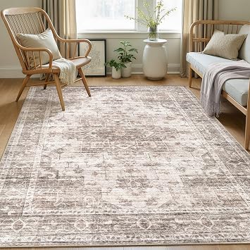 Washable Area Rug 6x9 Soft Vintage Brown Rugs for Living Room