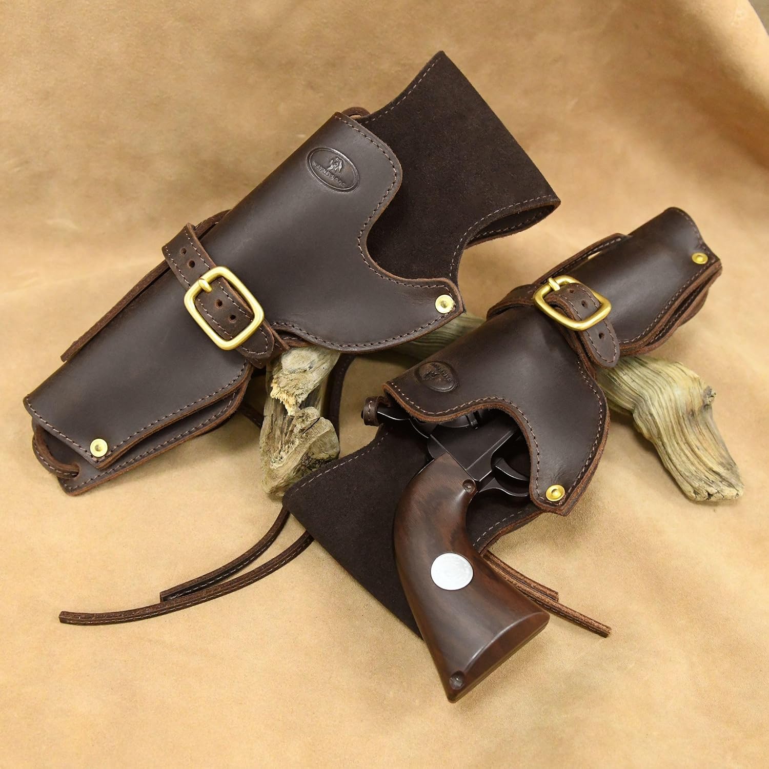 WAYNE'S DOG Western Leather Revolver Holster, Cowboy Holsters for Revolvers Ambidextrous Fit 4" to a 6" Barrel