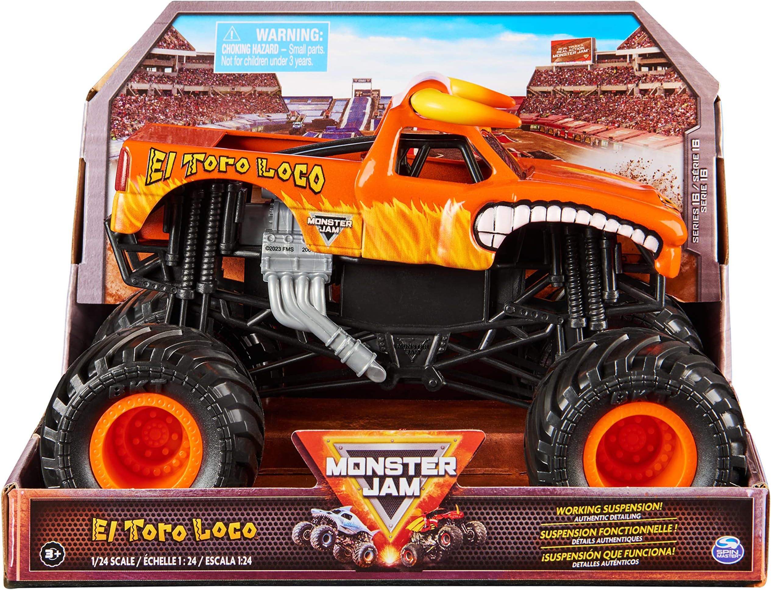 Monster Jam, Official El Toro Loco Monster Truck, Collector Die-Cast Vehicle, 1:24 Scale, Kids Toys for Boys Ages 3 and up