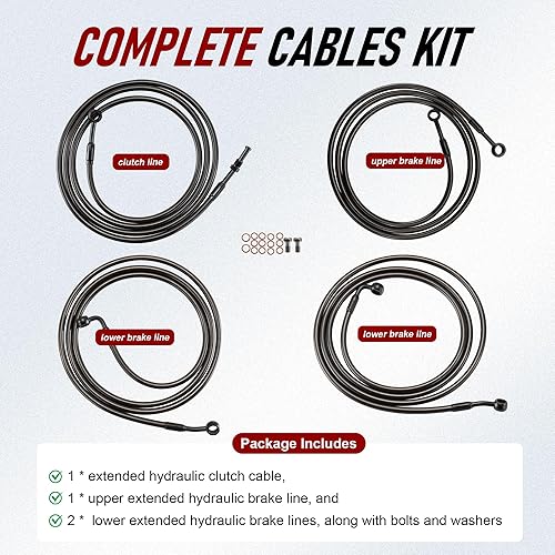 Miniatura 6 de Negro 12-14 pulgadas Ape Hanger Cable Freno Línea Kit de cable de embrague para modelos ABS Harley 2014-2016 Touring (negro) Negro -,Cromado