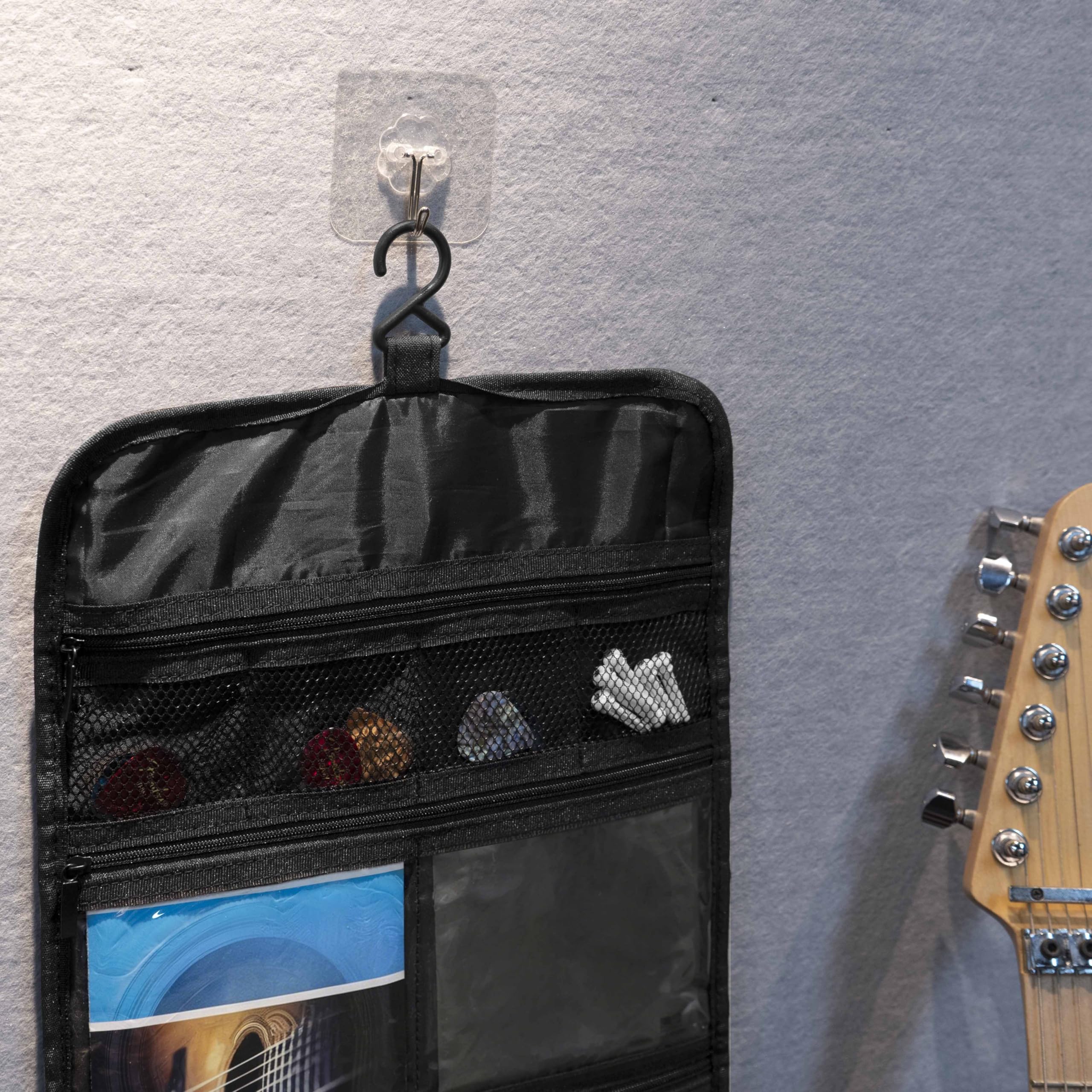 GEEKRIA Organiseur d’Accessoires de Guitare, Porte Médiators/Capodastre/Accordeur, Sac Portable Pliable, pour Voyage, Housse de Guitare, Organisation Maison (Gris Foncé)