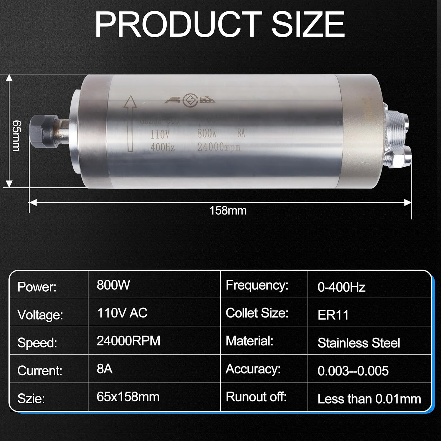 RATTMMOTOR 800W 水冷スピンドルキット、65mm スピンドルモーター 0.8 