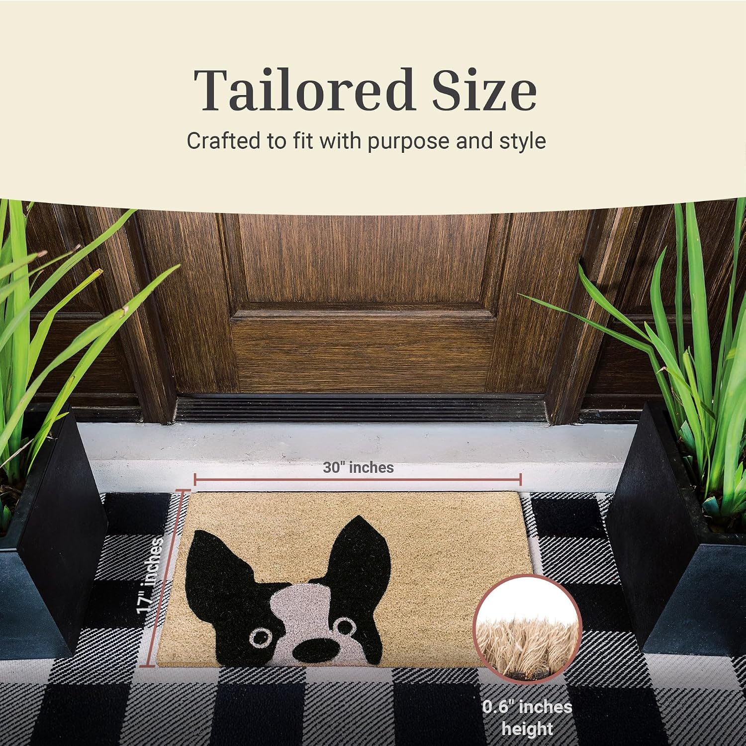 THEODORE MAGNUS Dog Door Mat - Welcome Mat for Front Door with Non-Slip Backing - Durable Doormat - Perfect for Outside Entrance Matt - Outdoor/Indoor - French Bulldog - 17" x 30"