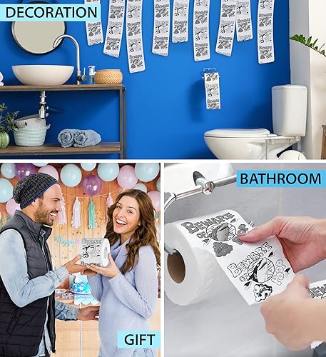 Miniatura 5 de Printed TP Beware of Shark Poop - Papel higiénico impreso para broma, sorpresa, decoración de baño, regalo novedoso para hombres, mujeres, amigos,