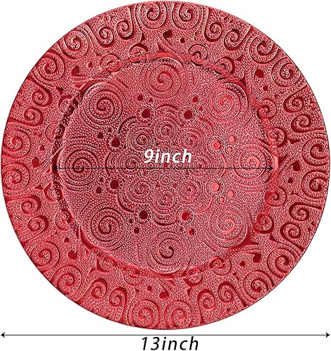 Miniatura 2 de SOUJOY Paquete de 12 platos de carga rojos, platos llanos de 13 pulgadas, platos de plástico con patrón de fénix de Navidad elegantes para bodas,