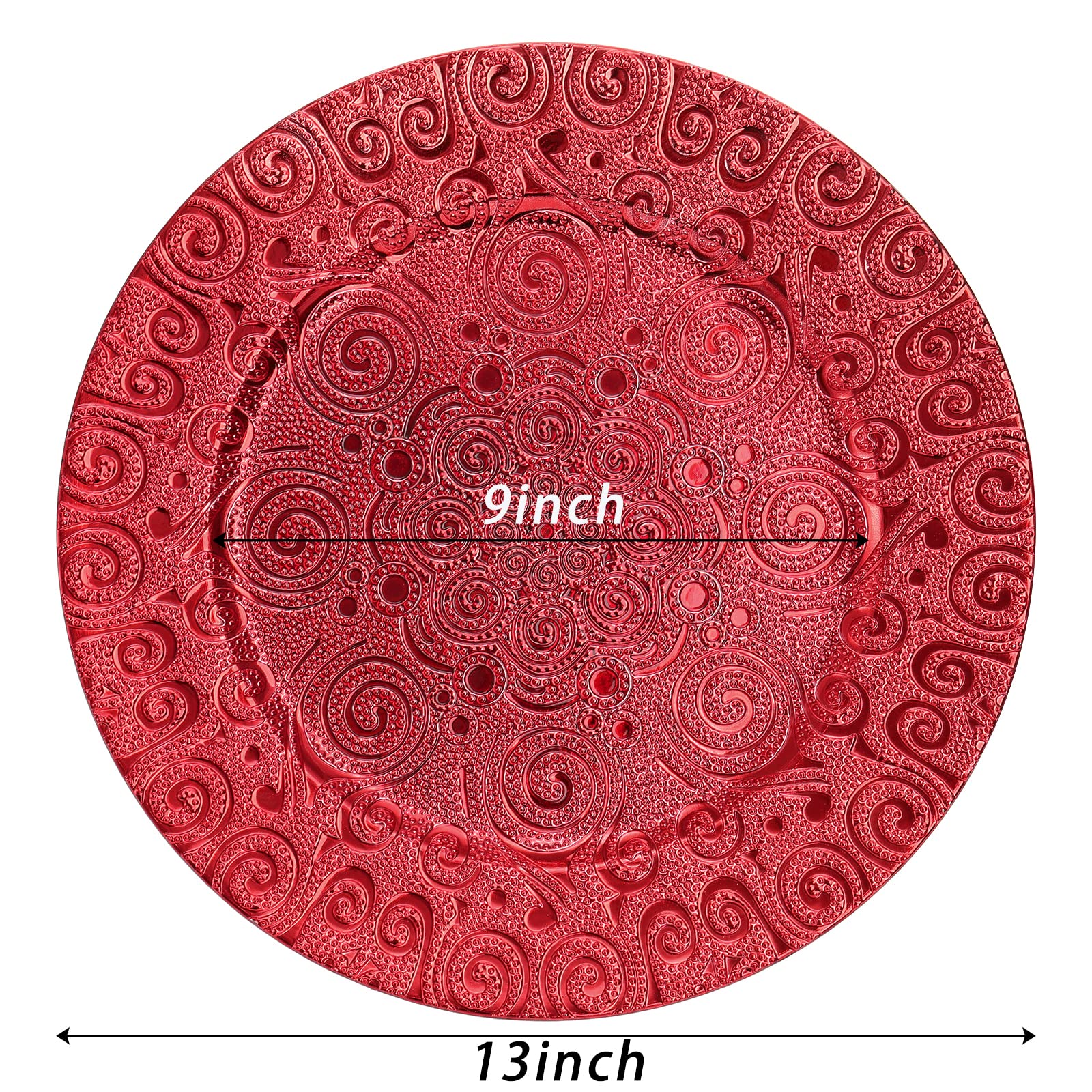 SOUJOY 12 Pack Red Charger Plates, 13 Inch Dinner Plate, Plastic Christmas Phoenix Pattern Elegant Serve Ware Plates for Weddings, Parties, Anniversary