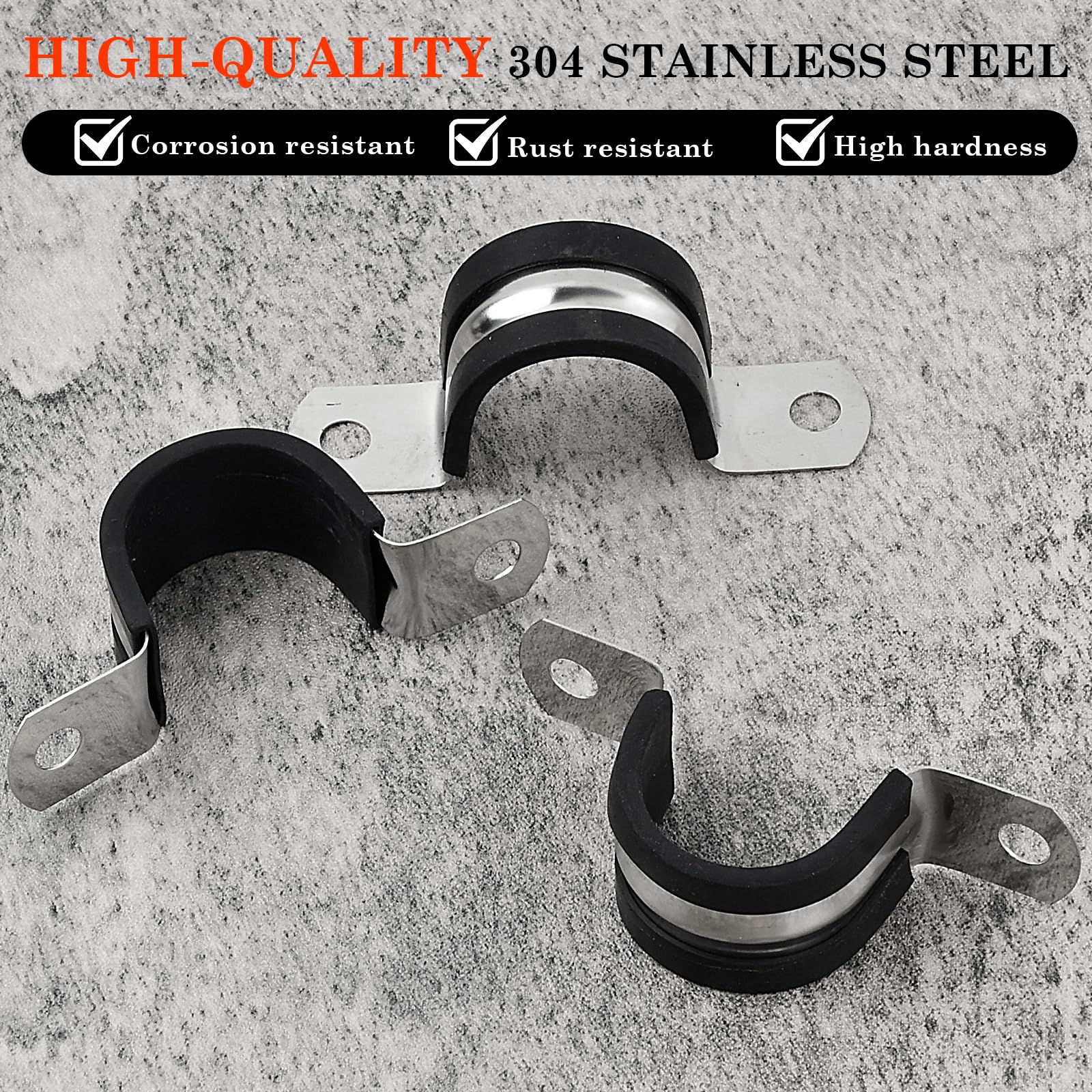 22 Pcs Stainless Steel Rubber Lined Pipe Clamps, 25mm P Clips, Hose Clip, U Brackets, Cable and Tube Mounting Clamps - Image 2