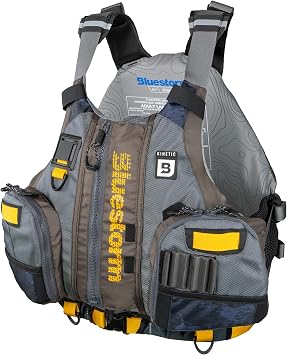 BLUESTORM Kinetic Fishing Life Jacket PFD | Fully Adjustable | Slim Back | Large Pockets | US Coast Guard Approved | for Kayaking, Fishing and More
