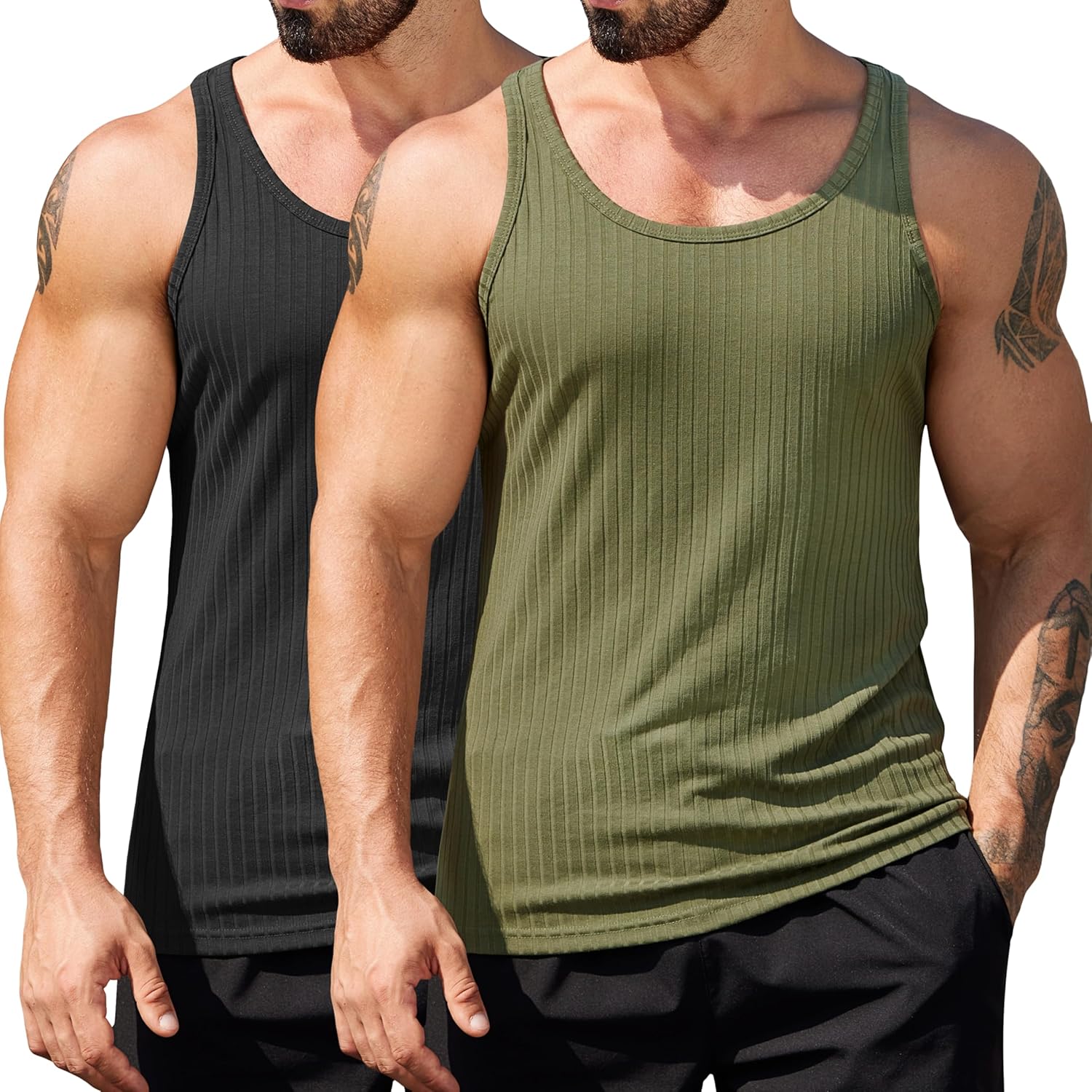 COOFANDY Men's Workout Tank Top Ribbed Knit Sleeveless Gym Muscle T Shirts Bodybuilding Tee