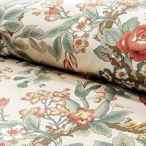 Miniatura 3 de Eikei Inicio Chinoiserie - Juego de ropa de cama de algodón de fibra larga estilizada vintage con diseño floral de pavo real y jardín paraíso