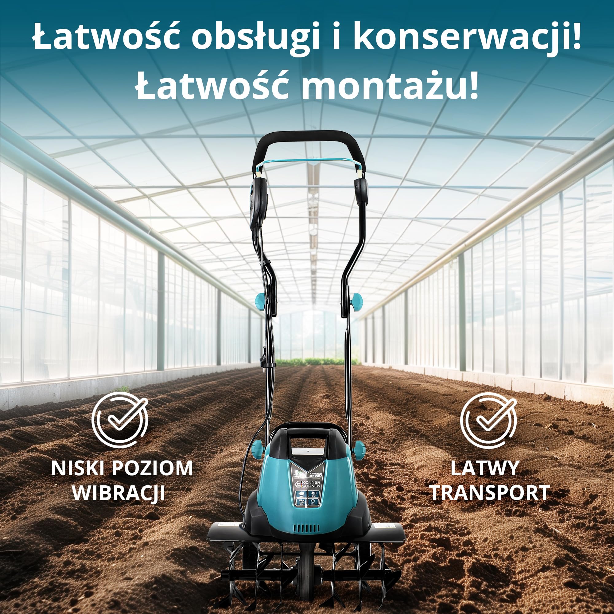 Könner & Söhnen Glebogryzarka Elektryczna KS 1500T E, Kultywator Ogrodowy moc silnika 1000 W, szerokość robocza do 45 cm, głębokość do 22 cm