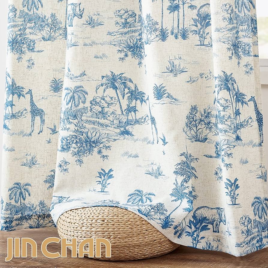 Amazon.com: jinchan Linen Toile Curtains 84 Inches Long for Living