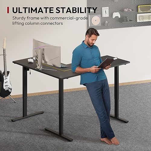 Vista 6 de SANODESK Escritorio eléctrico de esquina en forma de L de 71 x 63 pulgadas, ajuste de altura de memoria, marco negro superior negro