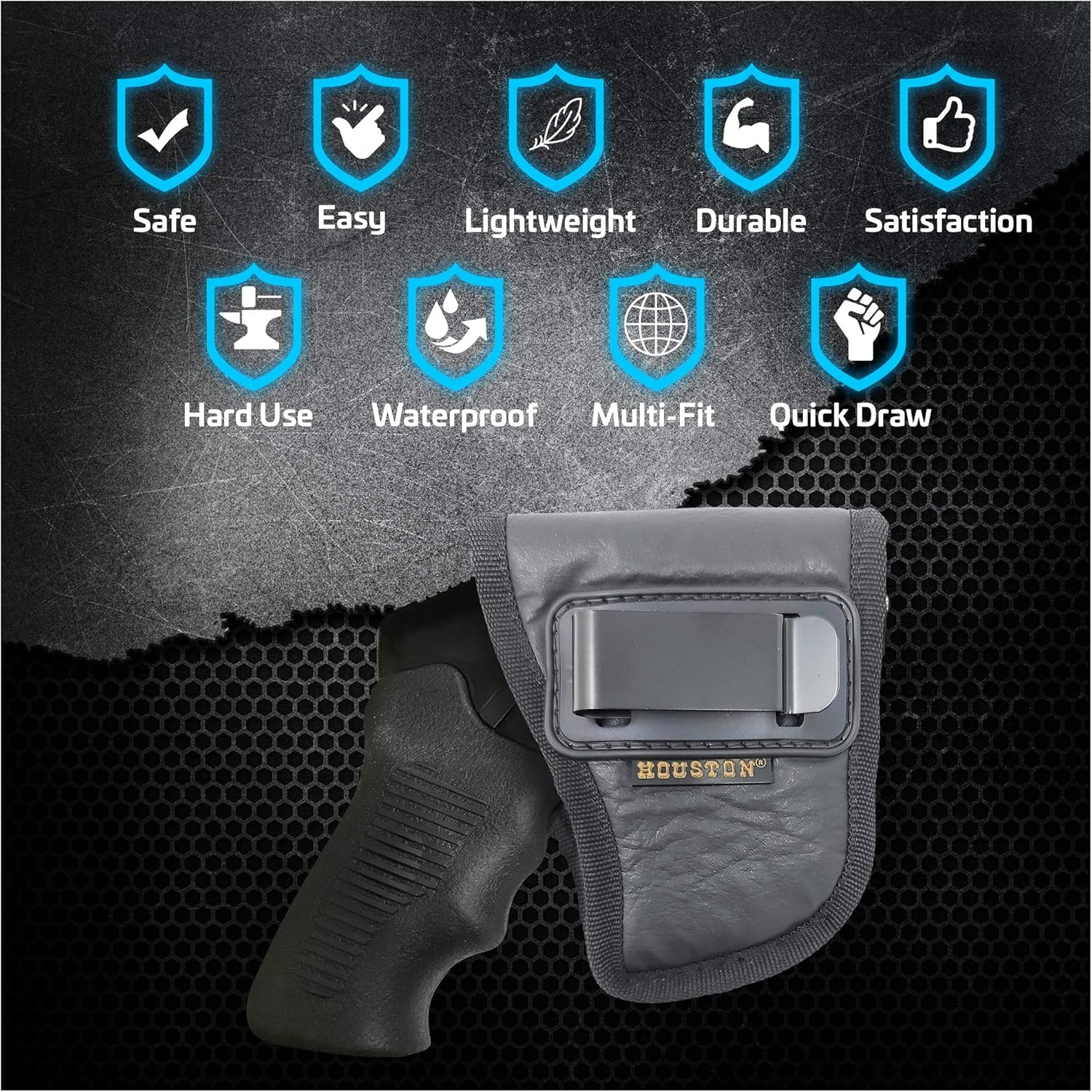IWB S333 Thunderstruck Gun Holster - Revolver 22 WMR by Houston - ECO Leather Concealed Carry Soft Material - Suede Interior for Protection - Fits: S333 Thunderstruck .22 WMR