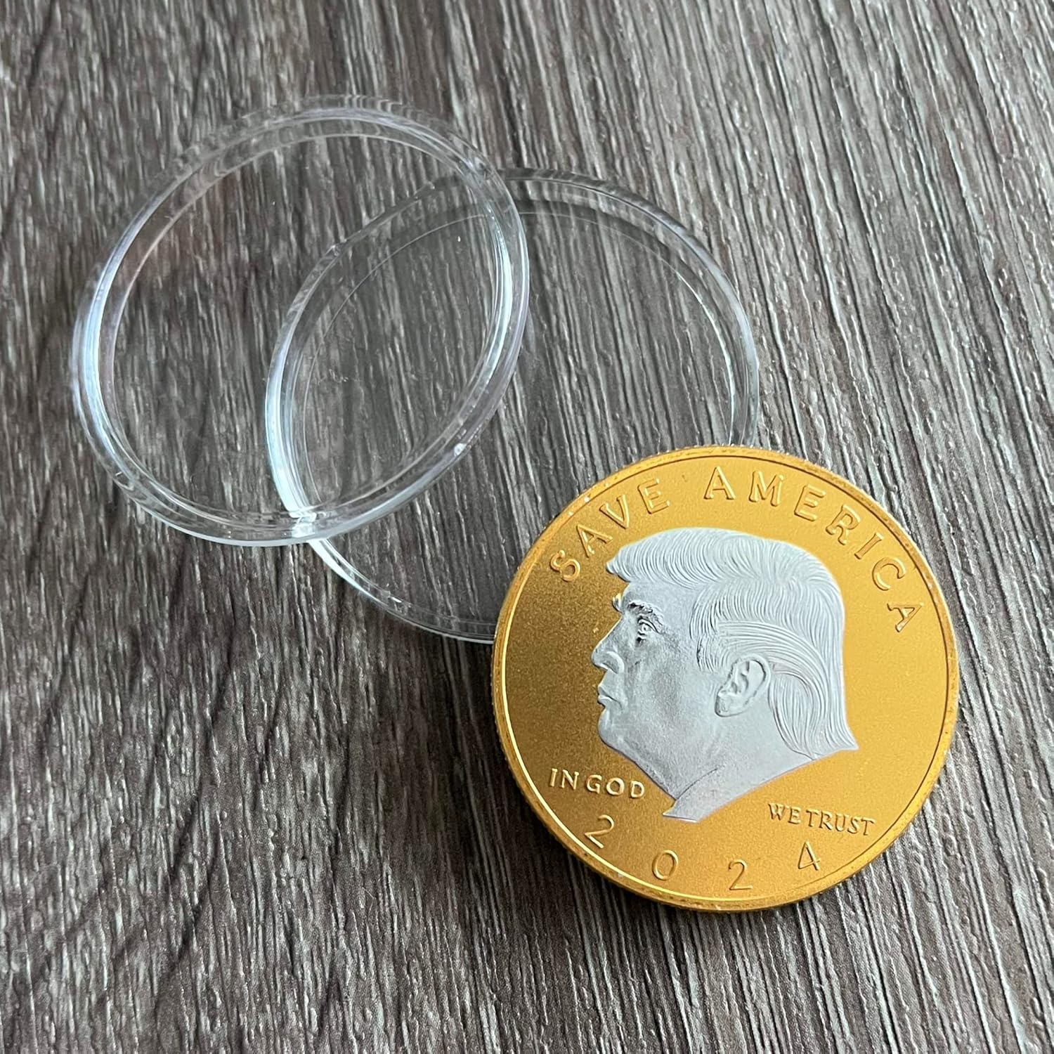Kirpi 2 Pcs Trump Coins 2024 w Coin Case, Save America Trump Gifts, Gold Plated Metal Collectible Coin