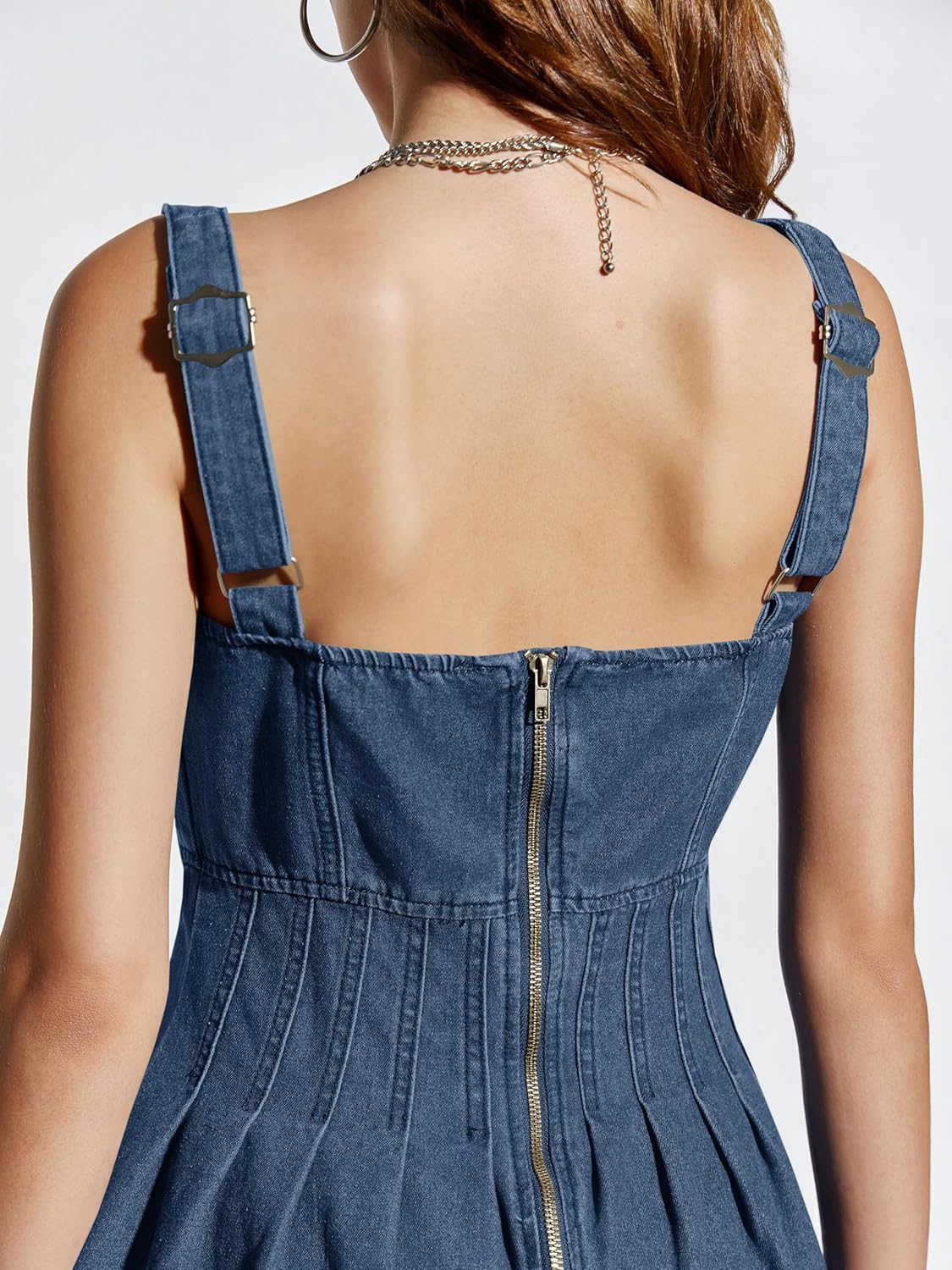 Wenrine Women's Summer Tank Denim Mini Dress Casual Sweetheart Neck Adjustable Strap A Line Jean Dress - Image 3