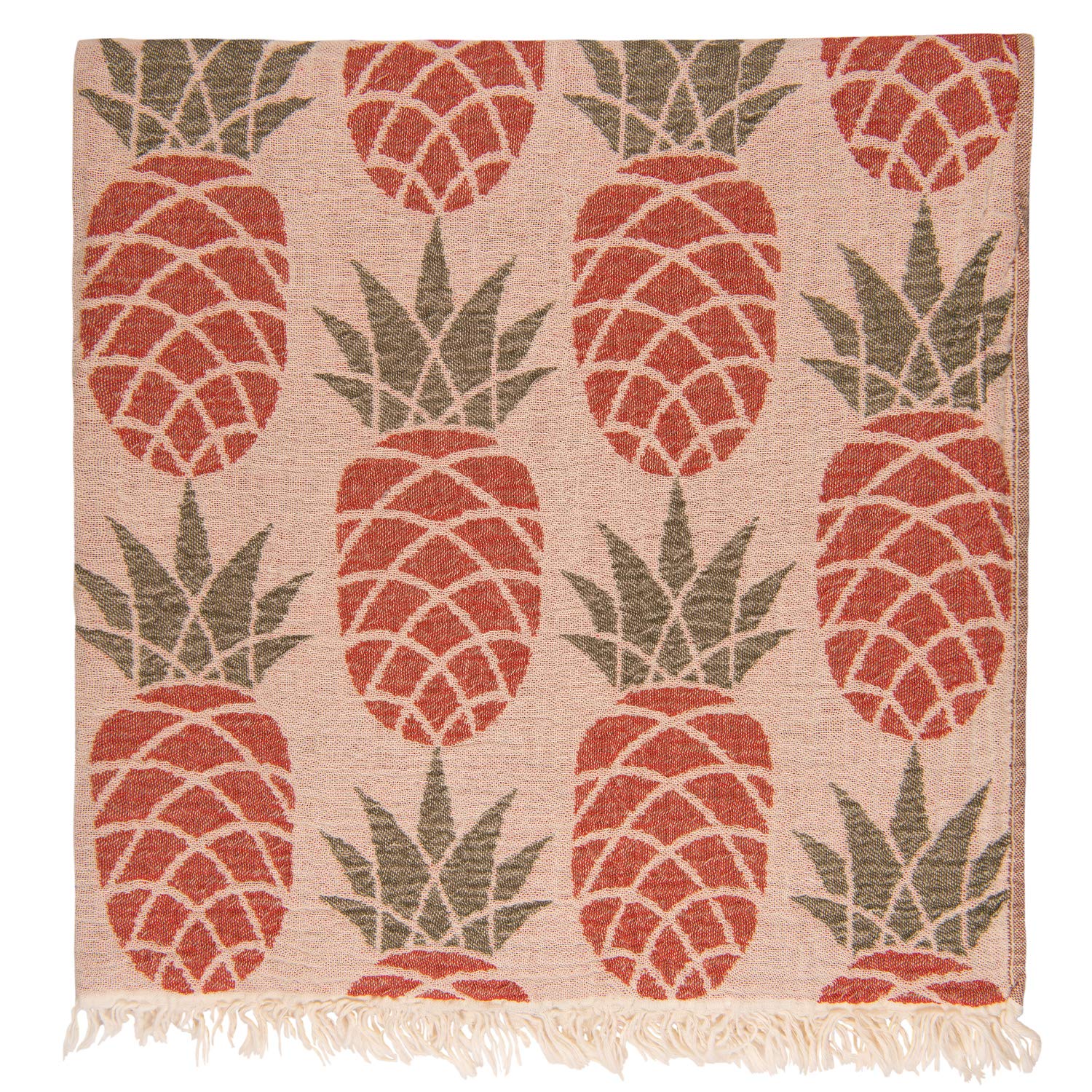 BAROOGA Beach Towels Oversized, Organic Bath Towel, Cool Pineapple Designs with Double Layer 100% Cotton Muslin, Prewashed Peshtemal for Picnic Blanket, 37 x 71 Inches (Red)