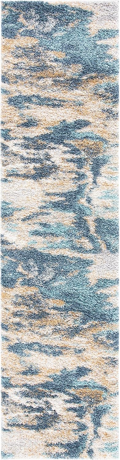 SAFAVIEH Calista Collection Runner Rug - 2'3" x 7', Blue & Grey, Abstract Design, Non-Shedding & Easy Care, 1-inch Thick Ideal for High Traffic Areas in Living Room, Bedroom (CAL110M)