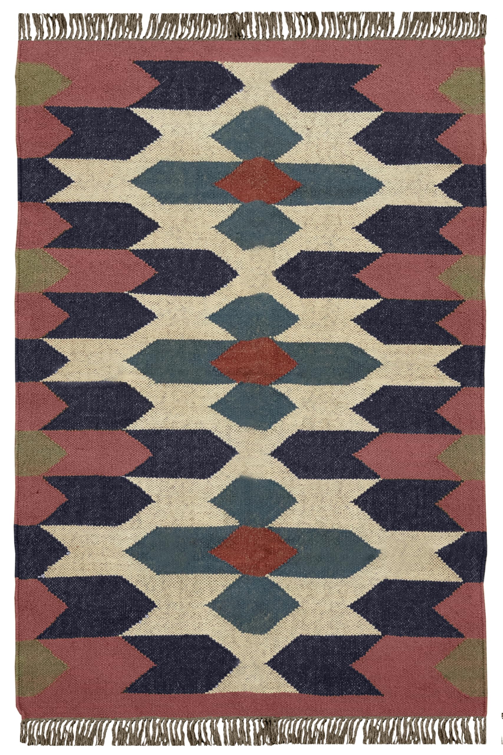 Tapis carré Kilim en laine pour intérieur extérieur sous table de repas