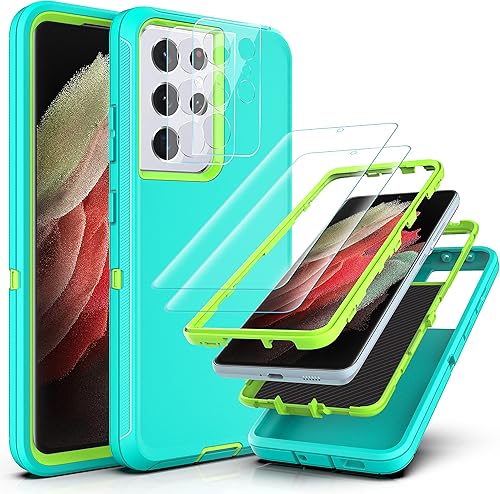 YmhxcY Funda para Galaxy S21 Ultra con funda duradera de 3 capas a prueba de caídasa prueba de golpes, funda de goma sólida para Samsung Galaxy S21