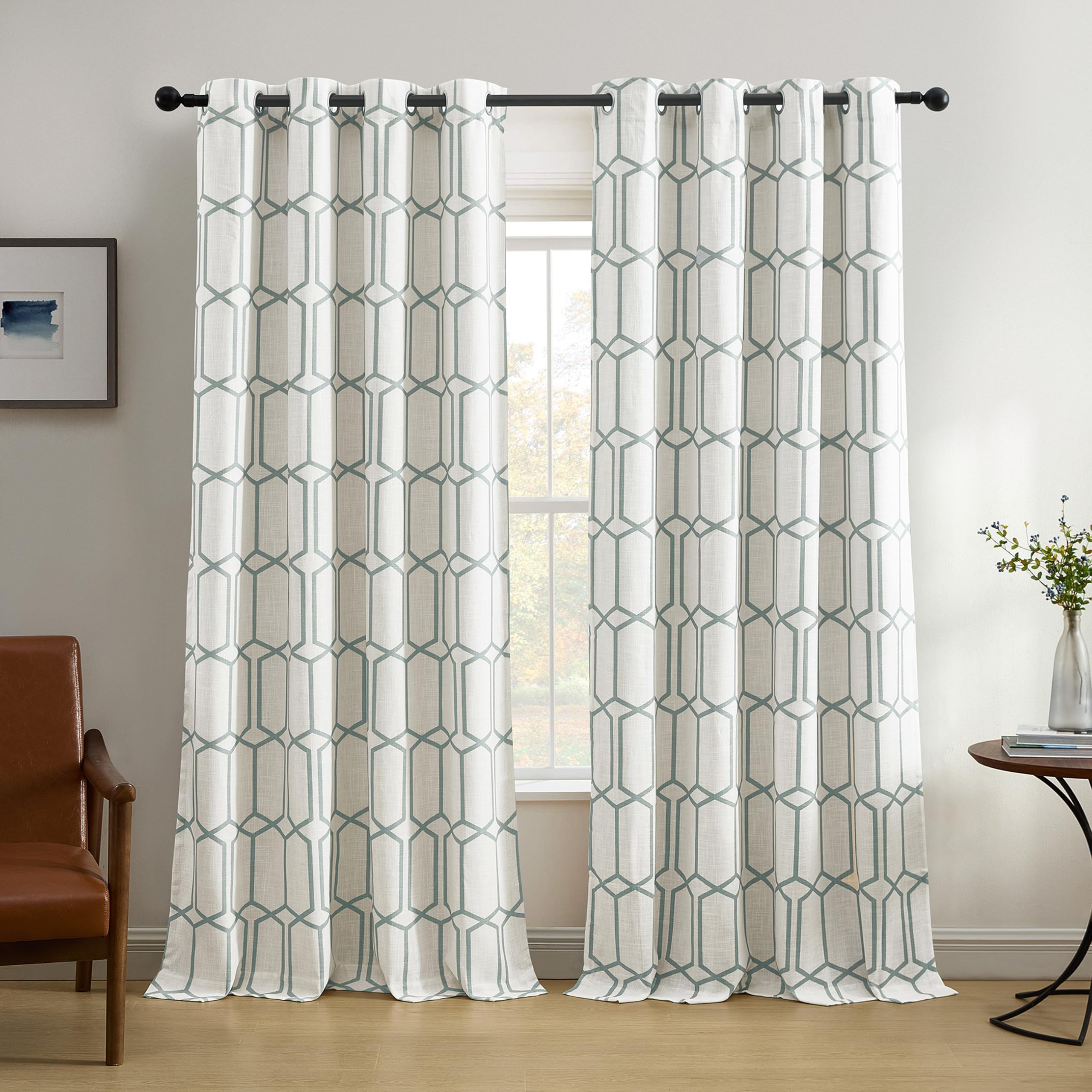 Elrene Home Fashions Kaiden Geometric Room-Darkening Window Curtain, Single Panel, 52" W x 95" L (1 Panel), Slate Blue