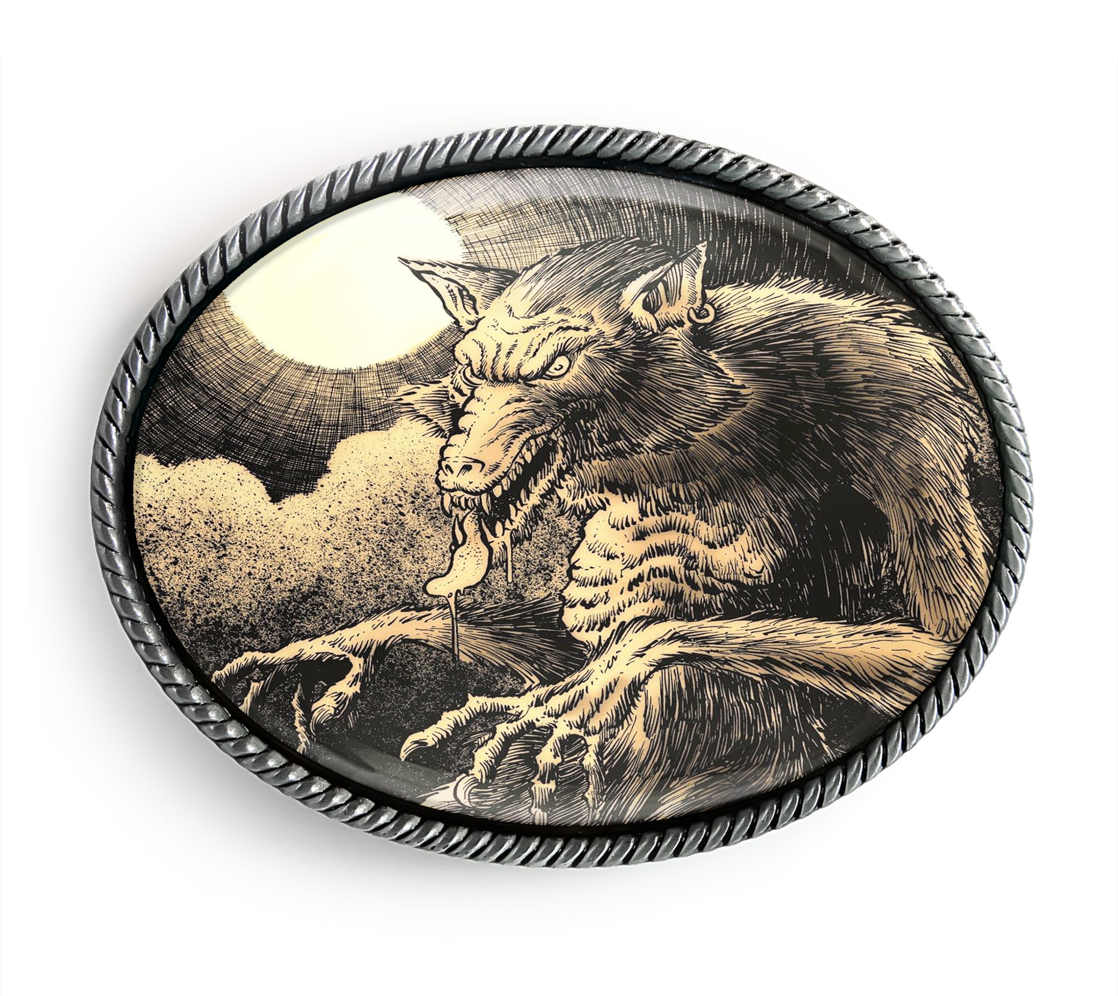 Werewolf Belt Buckle - Folklore History Art Handmade Artisan Buckle (Antique Silver)