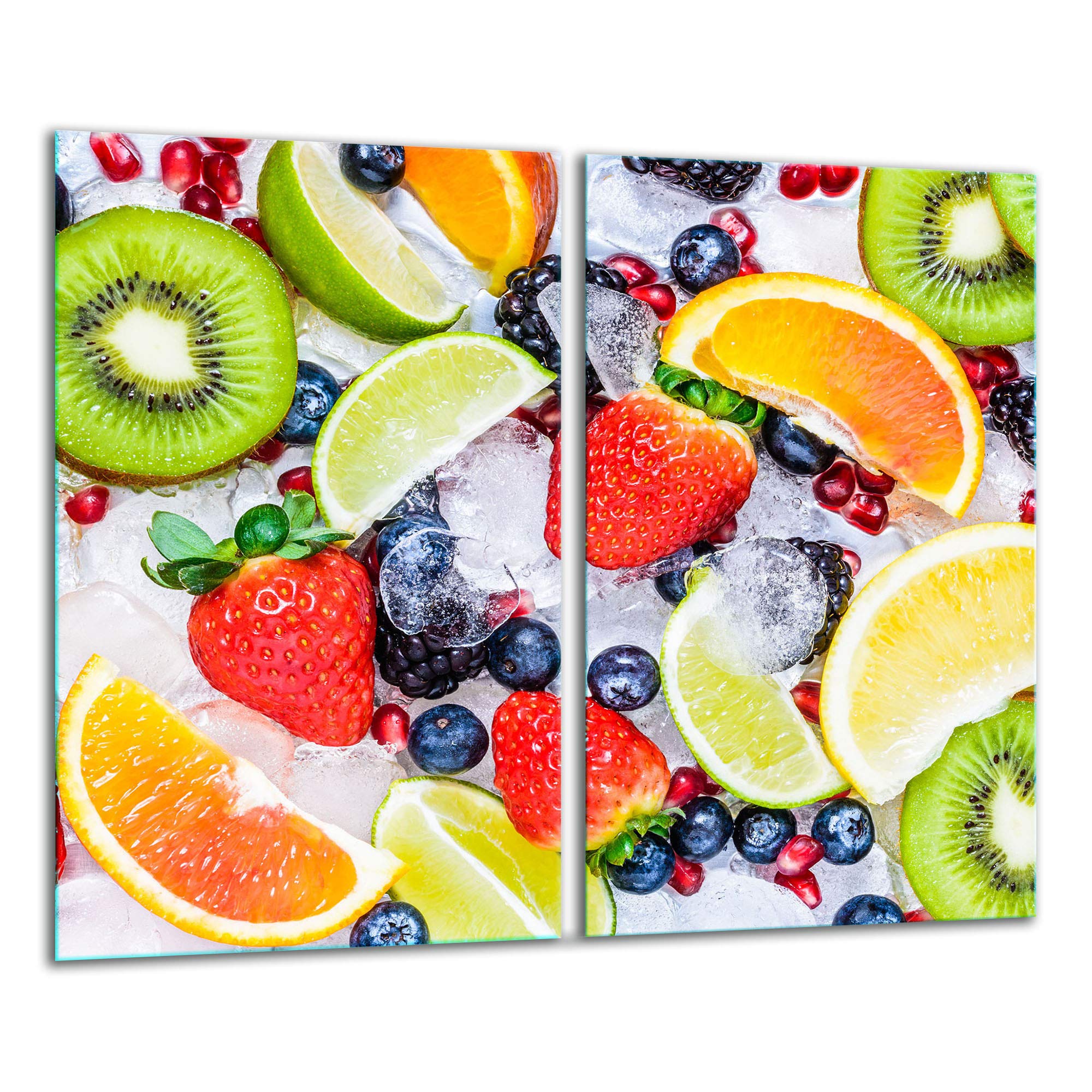 TMK - Placa protectora de vitrocerámica 2 x 30 x 52 cm 2 piezas cocina eléctrica universal para inducción protección contra salpicaduras tabla de cortar de vidrio templado como decoración Frutas