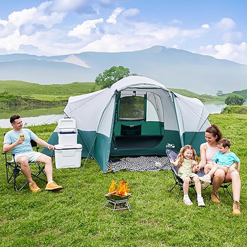 Miniatura 9 de 81011 Person Camping Tent with Porch, Large Family Tents for Camping, PU1000MM Waterproof Tent with 5 Mesh Windows, Removable Rainfly, Reflective