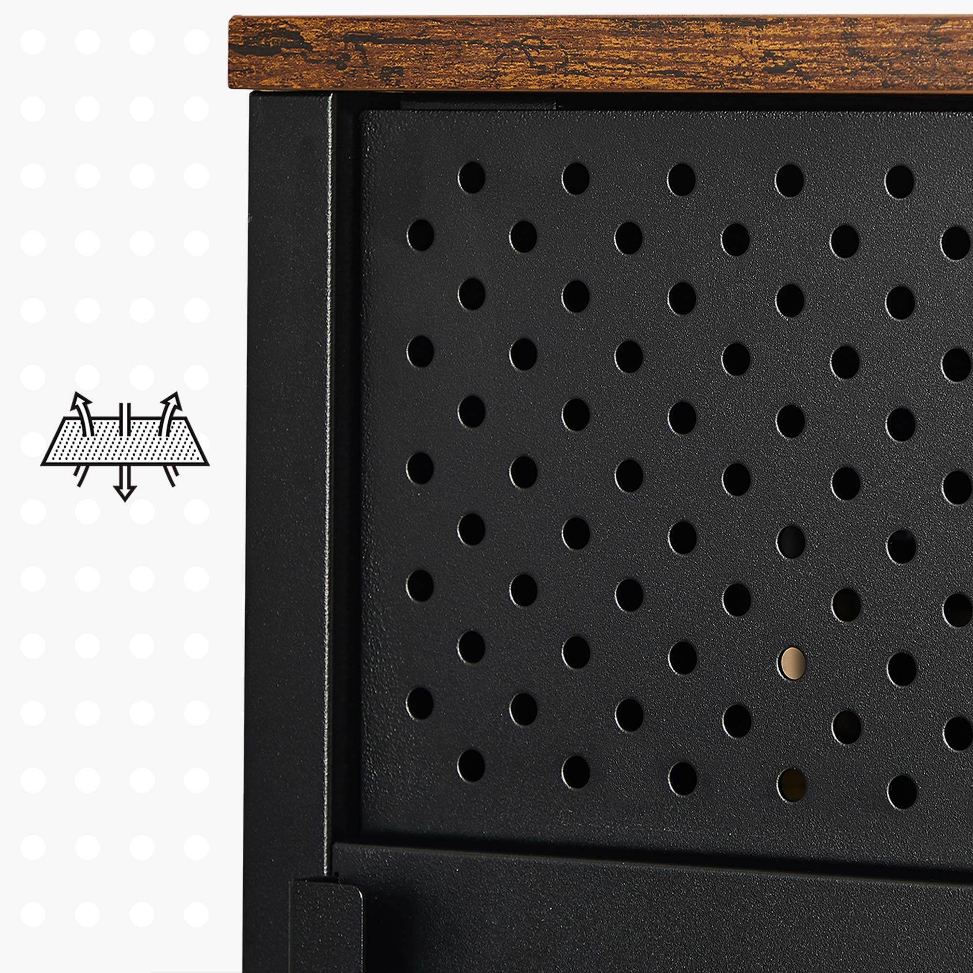 SONGMICS Aufbewahrungsschrank, Metallschrank, mit Doppeltür, Magnetverschluss, Verstellbarer Einlegeboden, Stahlgestell, 40 x 42,5 x 76 cm, vintagebraun-schwarz LSC101B01